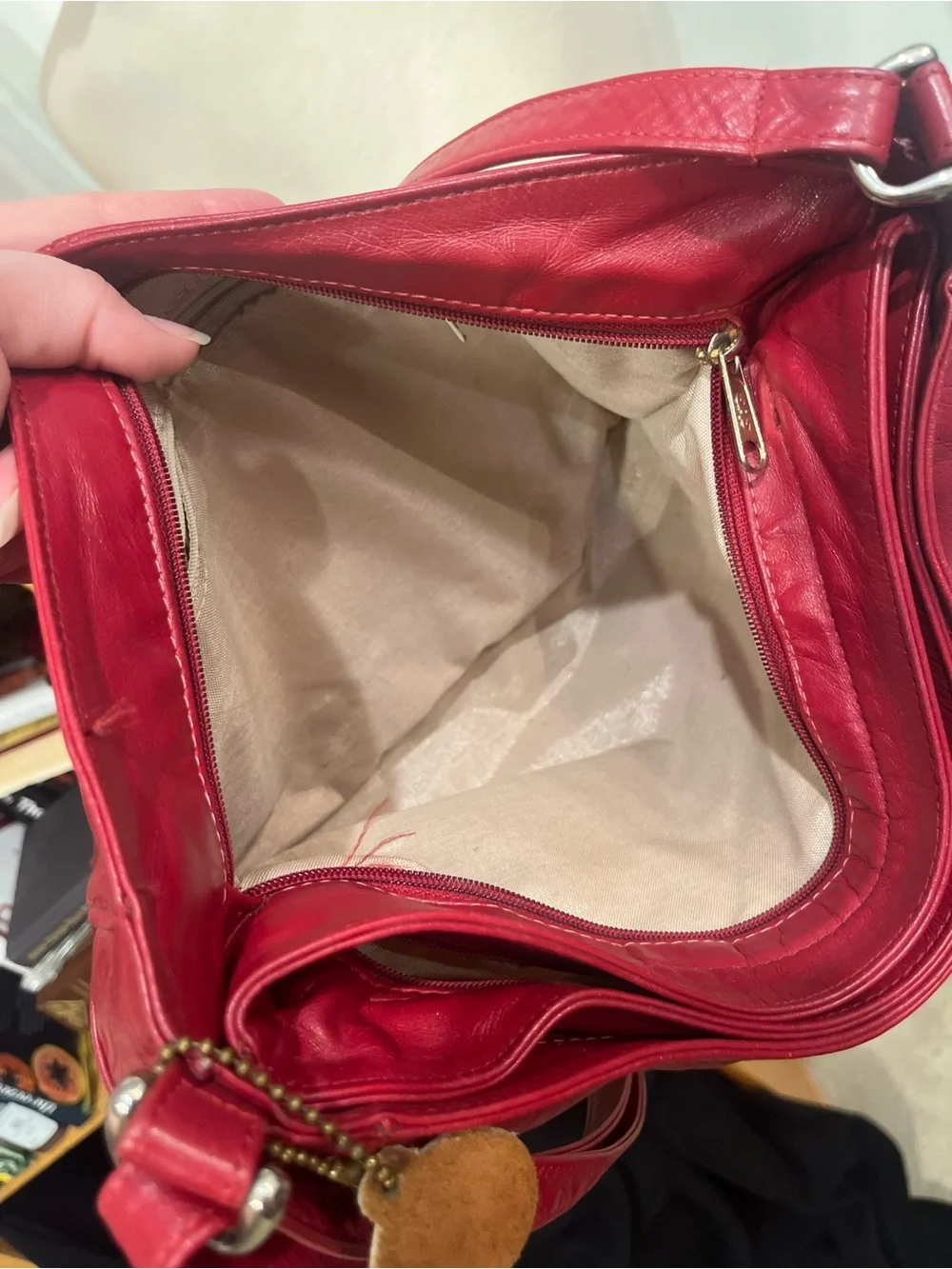 SAS Red Leather Shoulder Bag